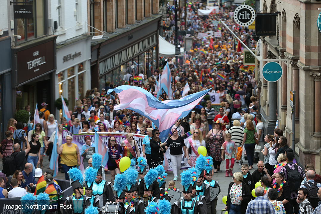 28661184_2017-07-28_IN PICTURE_ LGBT _mark_Pride__ma Pride March on Pelham Street, Nottingham, in 2017.