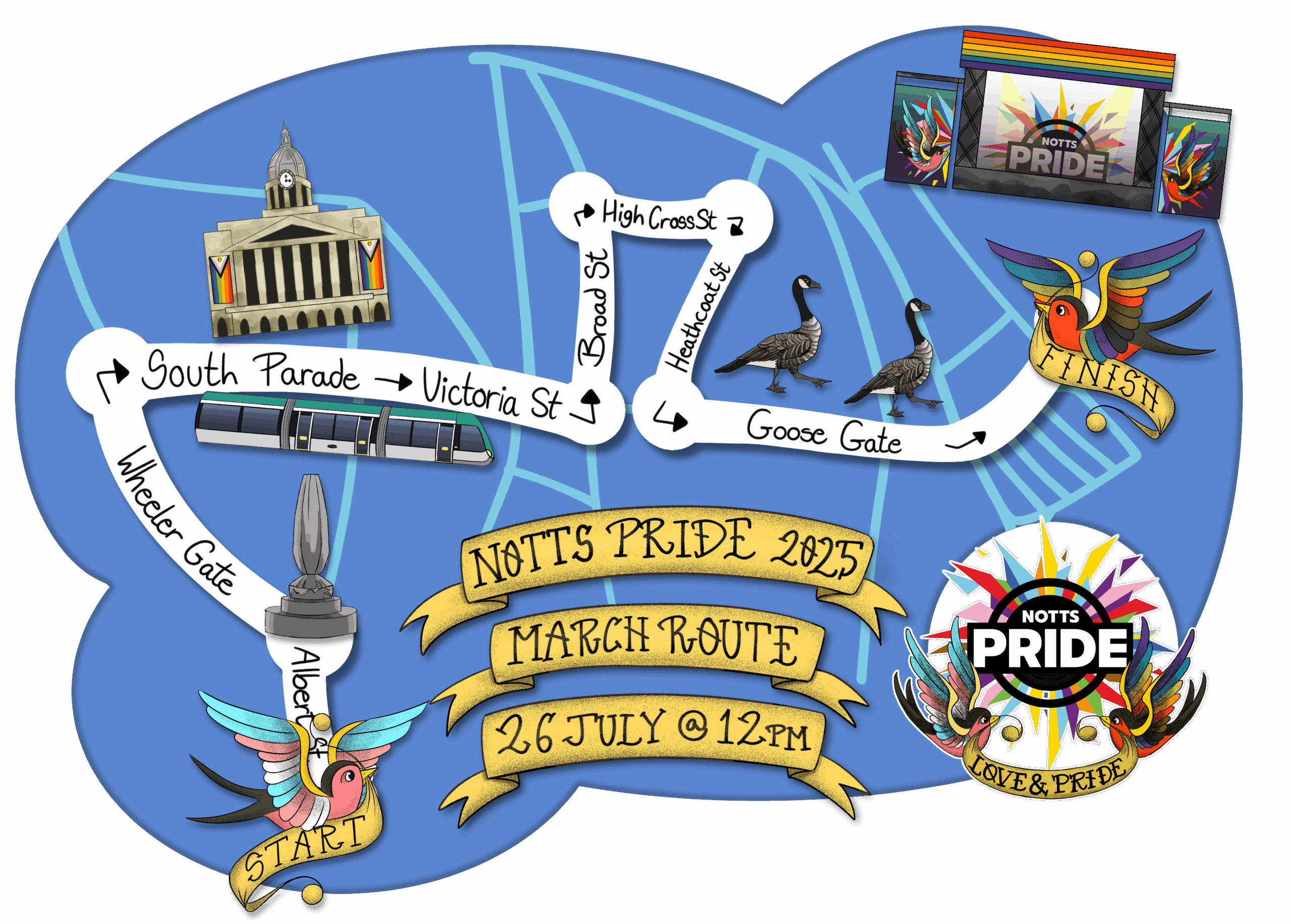 Notts Pride March Route transparent